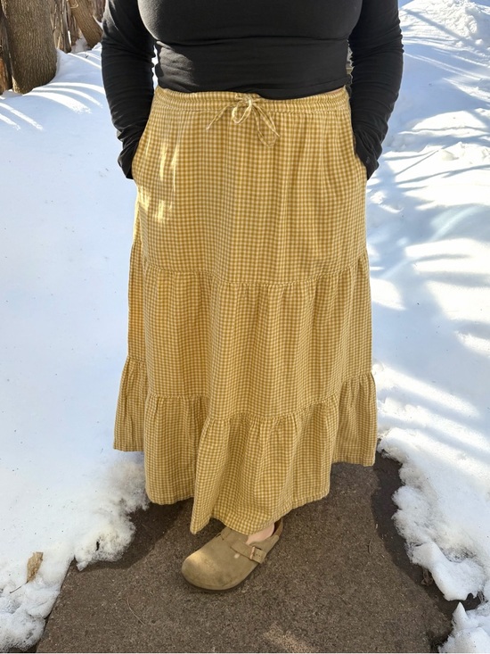 Pact Dresses & Skirts - PACT Chartreuse Gingham Tiered Maxi Skirt